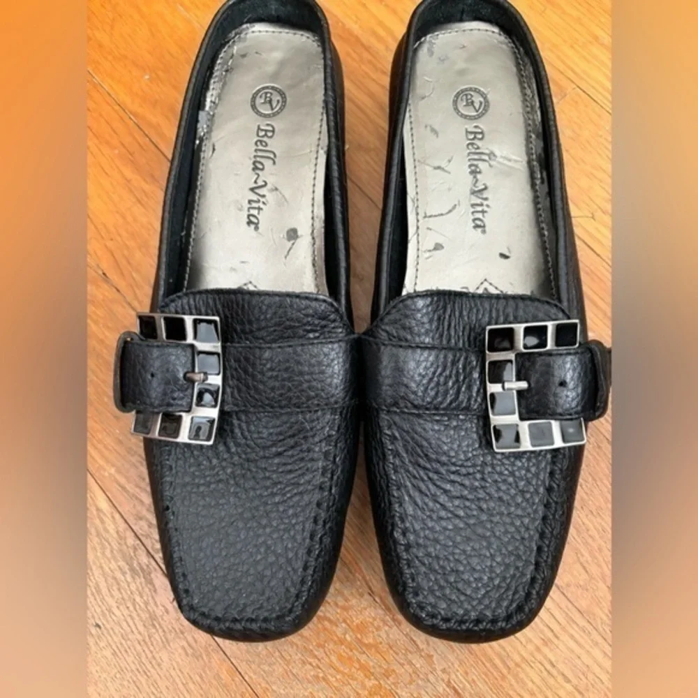Bella Vita Italian Black Leather flats Slides size 8